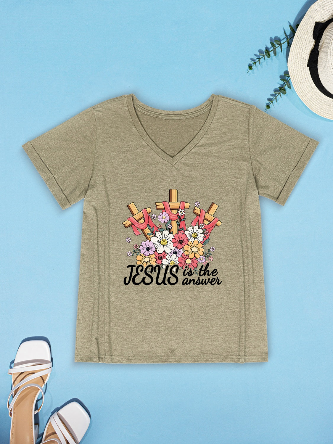 JESUS IS THE ANSWER V-Neck T-Shirt