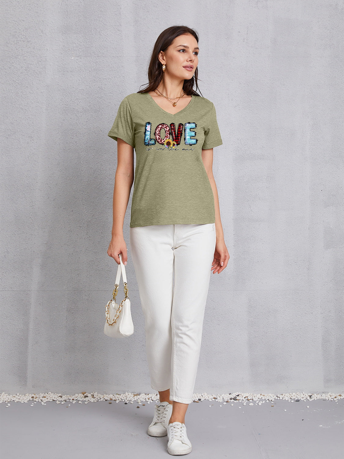 Letter Graphic V-Neck Short Sleeve T-Shirt