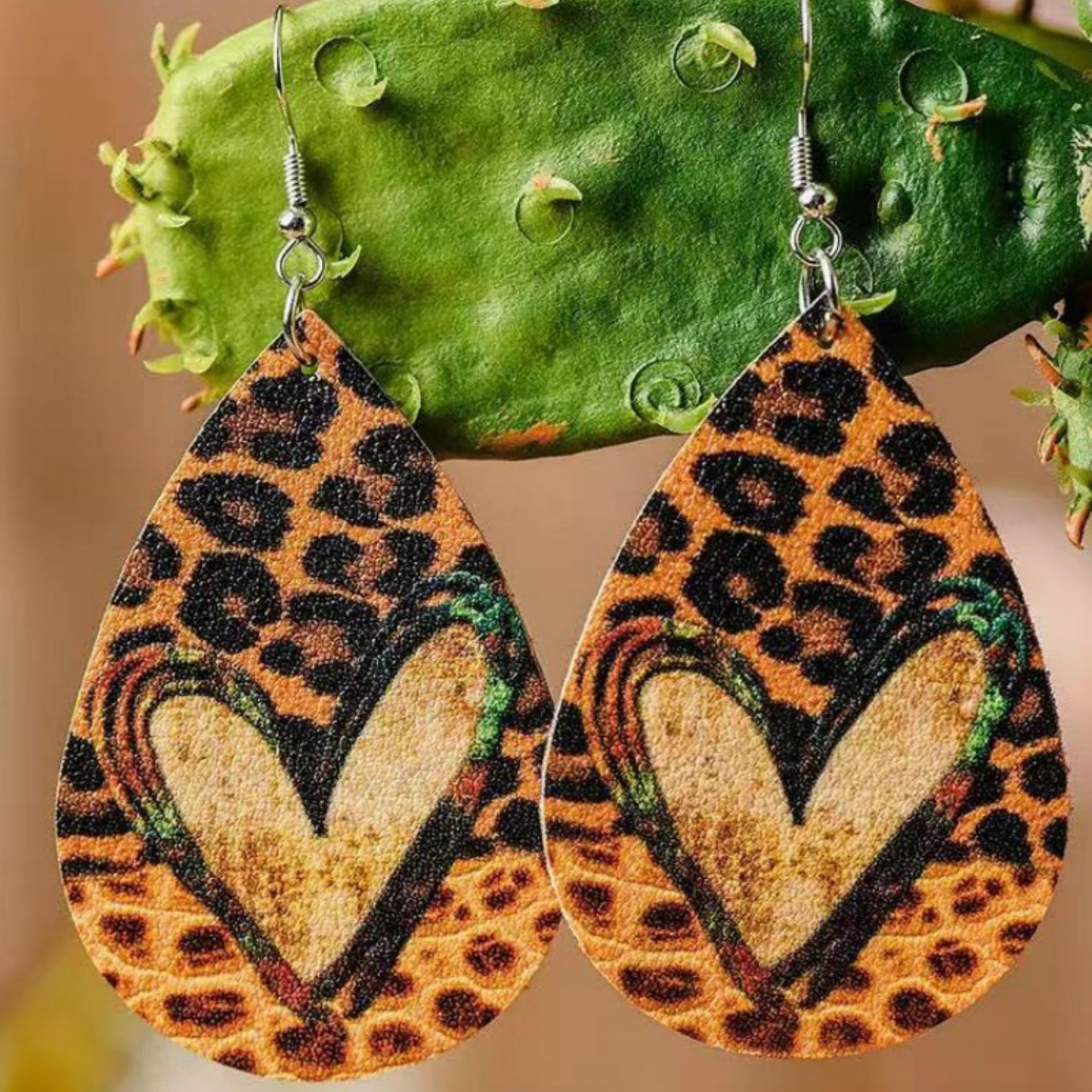 PU Leather Leopard Teardrop Earrings