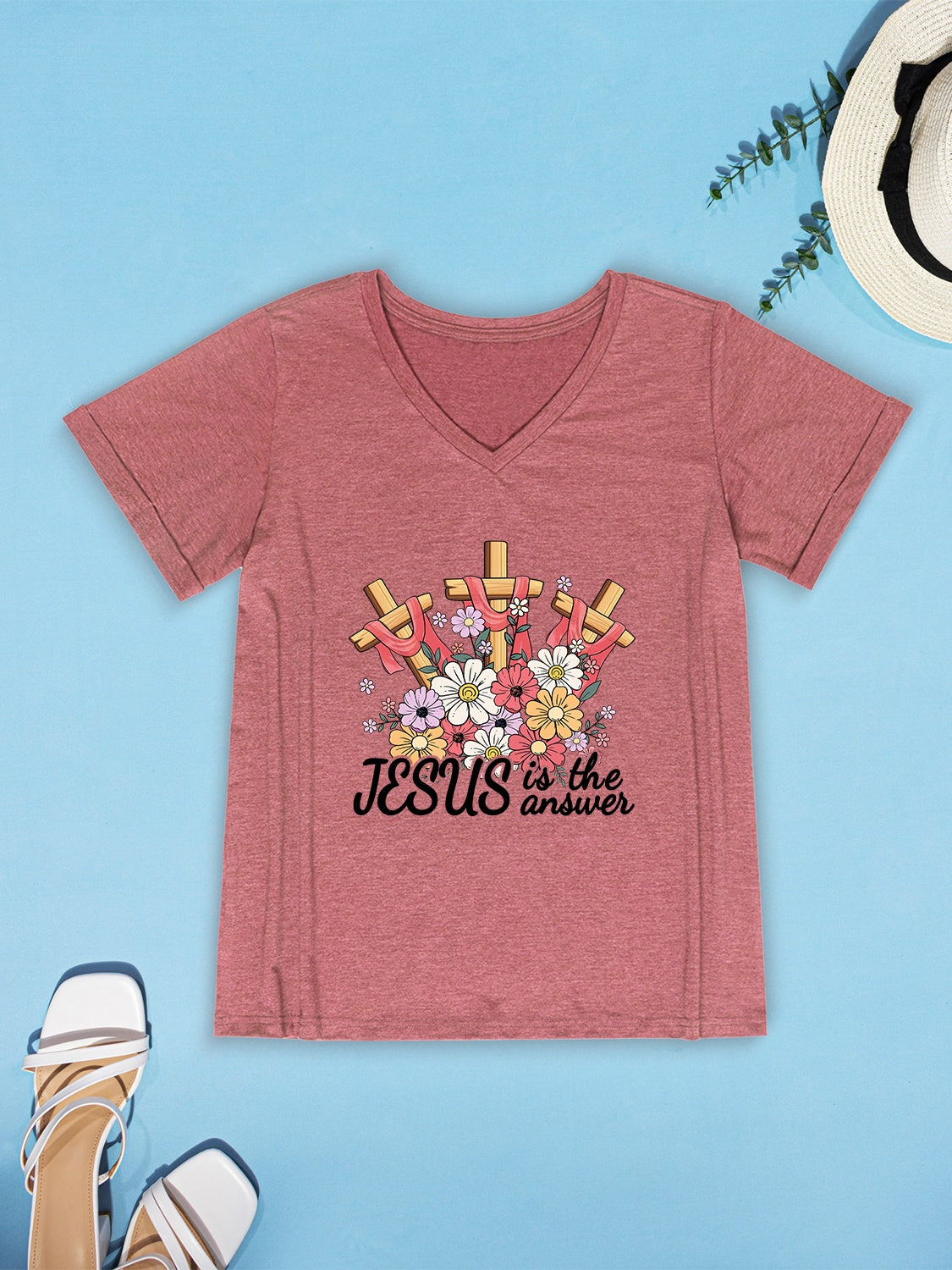 JESUS IS THE ANSWER V-Neck T-Shirt