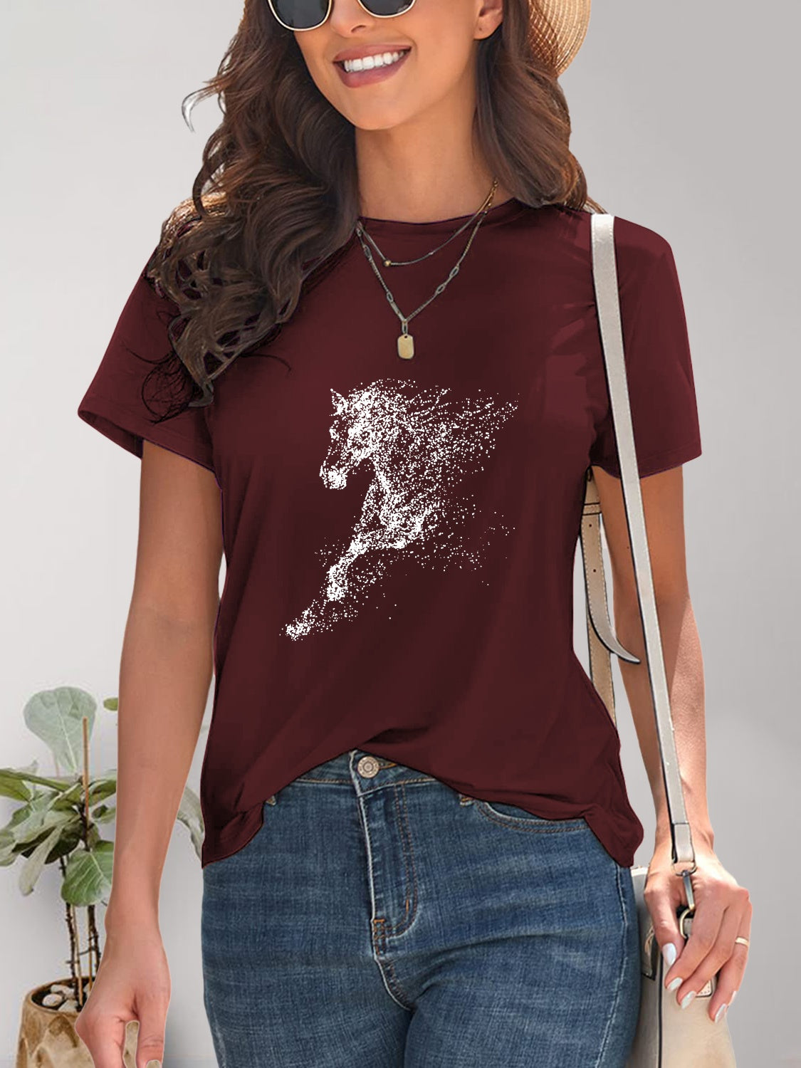 Horse Round Neck Short Sleeve T-Shirt