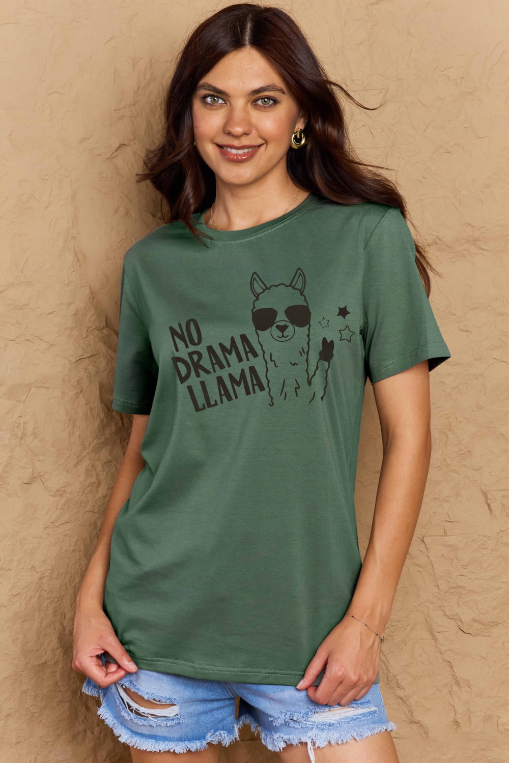 Simply Love Full Size NO DRAMA LLAMA Graphic Cotton Tee