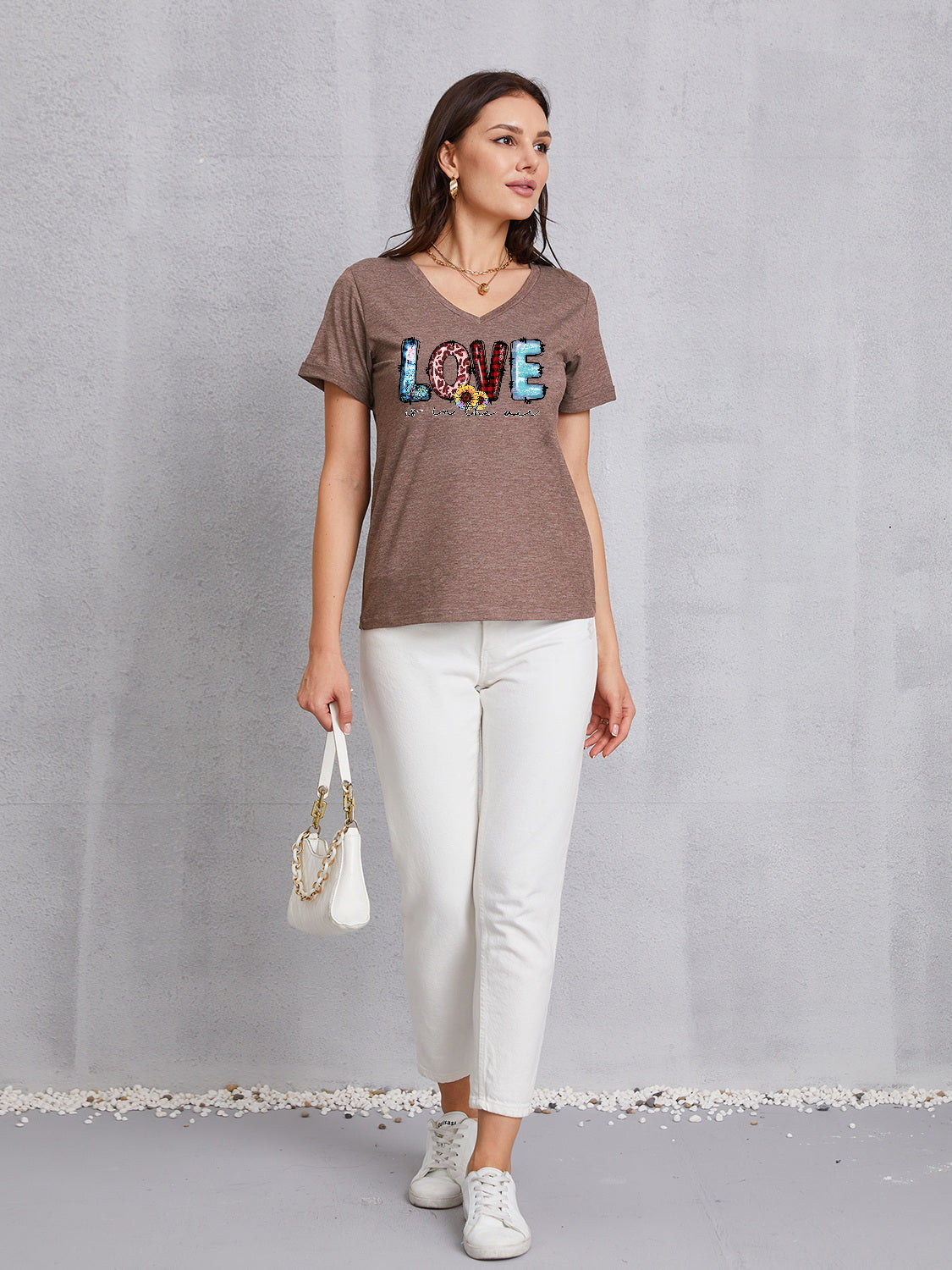 Letter Graphic V-Neck Short Sleeve T-Shirt