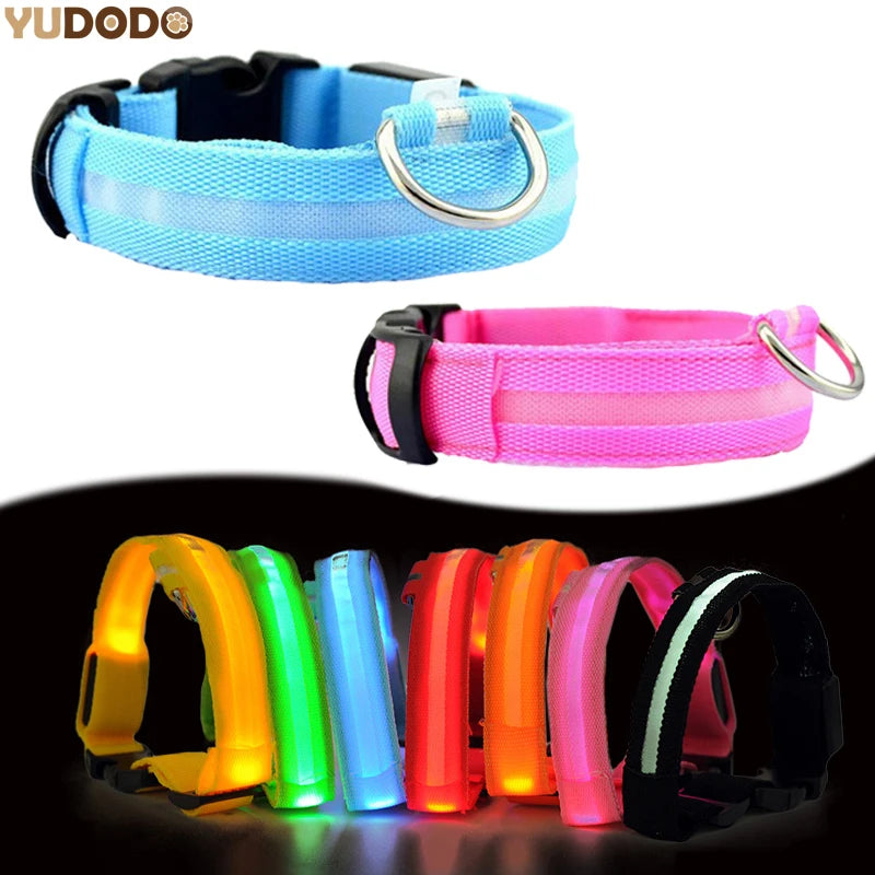 YUDODO Nylon LED Pet Dog Collars for animals Night Safety Flashing Glow Dog Leash Dogs Luminous Fluorescent Collars Pet Supplies