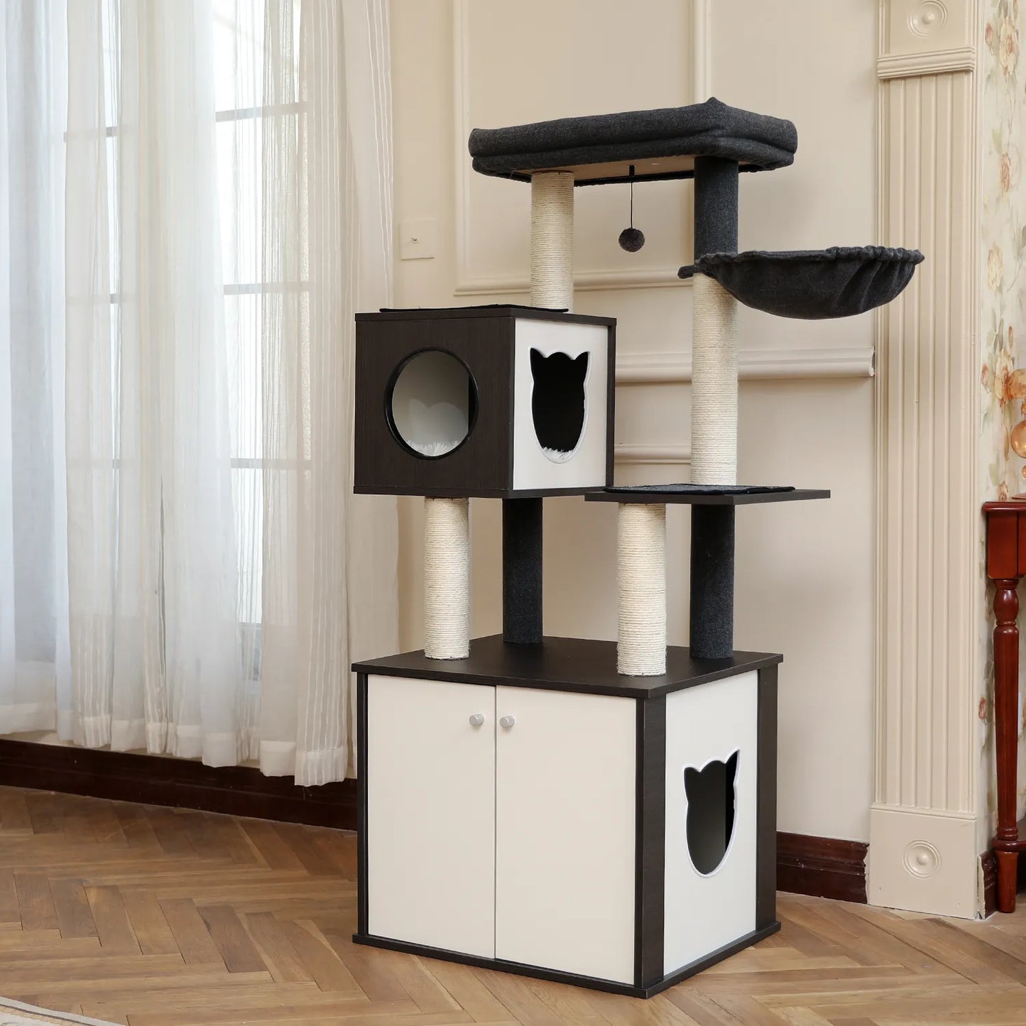 Luxury Cat Tree Tower with wood cabinet