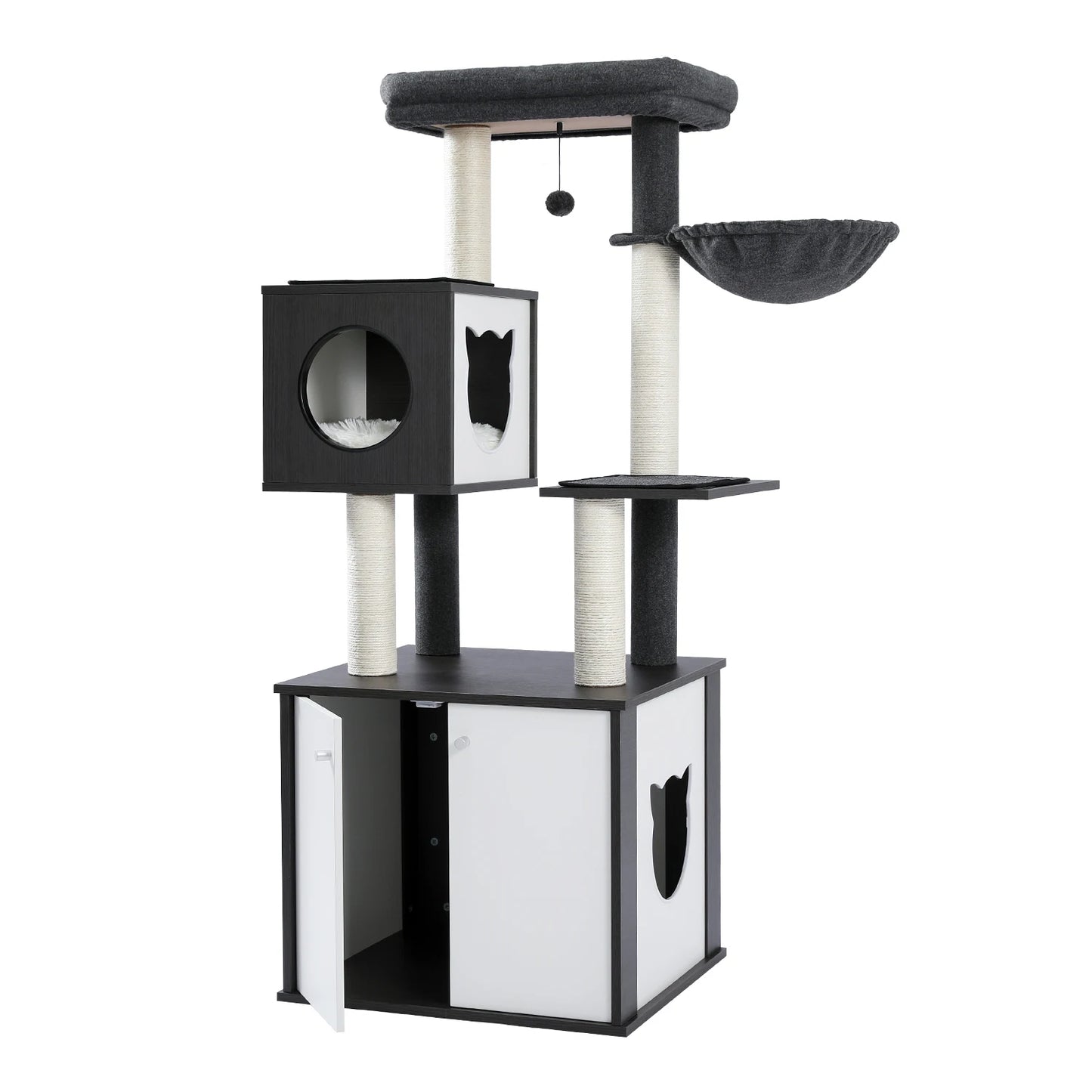 Luxury Cat Tree Tower with Cabinet Wood Adjustable Height Floor-to-Ceiling Vertical Cat Tower Toy rascador gato arbre à chat