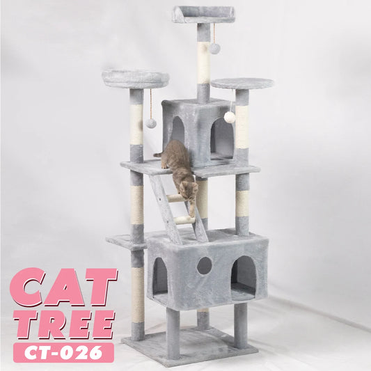 168cm 66.14Inches Luxury Modern Plush Cat Tree Tower Climbing Pets Scratching House Posts Wooden Large Space Capsule Cat Condo