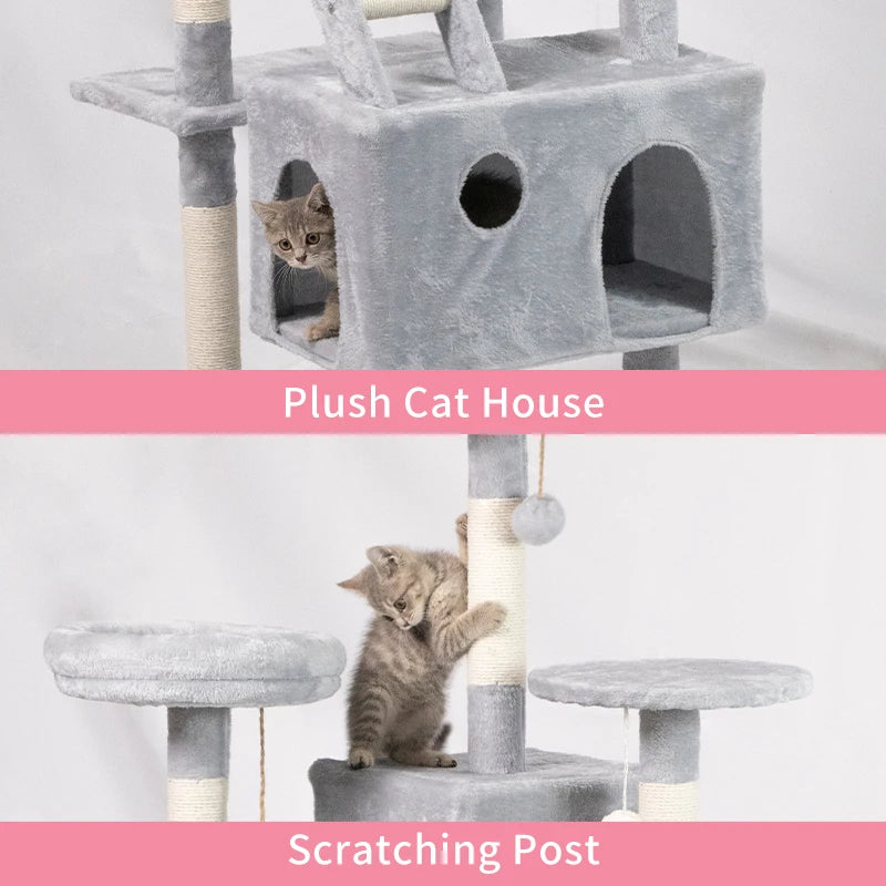 168cm 66.14Inches Luxury Modern Plush Cat Tree Tower Climbing Pets Scratching House Posts Wooden Large Space Capsule Cat Condo