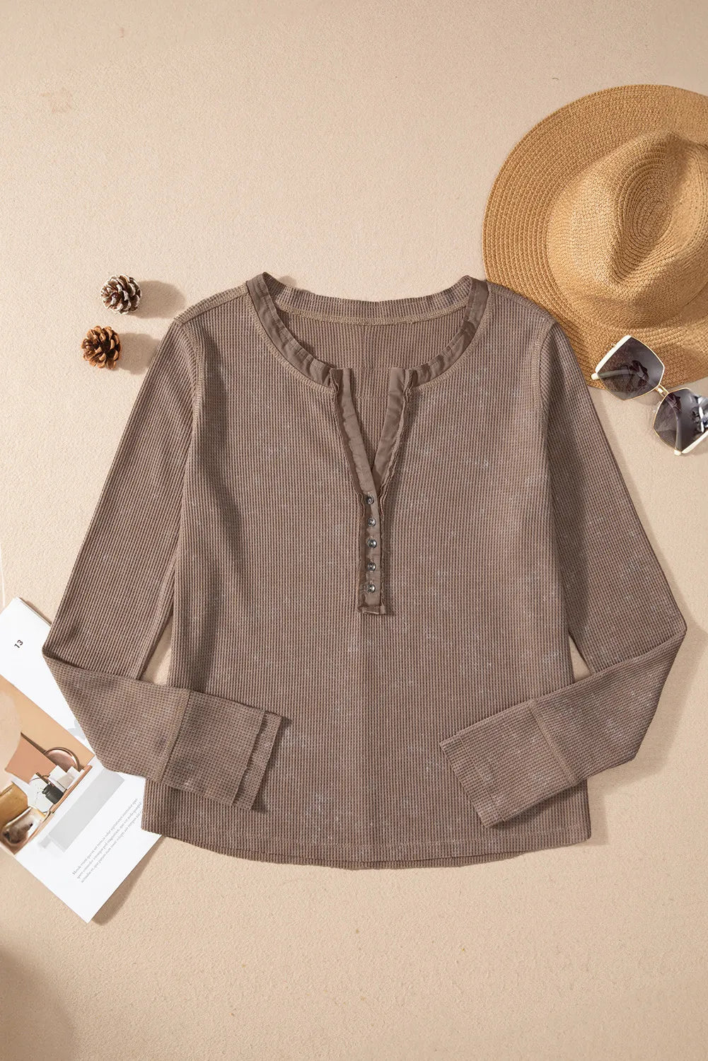 Notched Long Sleeve Top