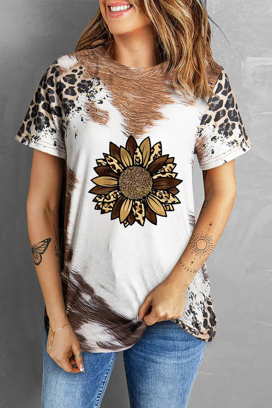 Sunflower Graphic Round Neck Short Sleeve T-Shirt