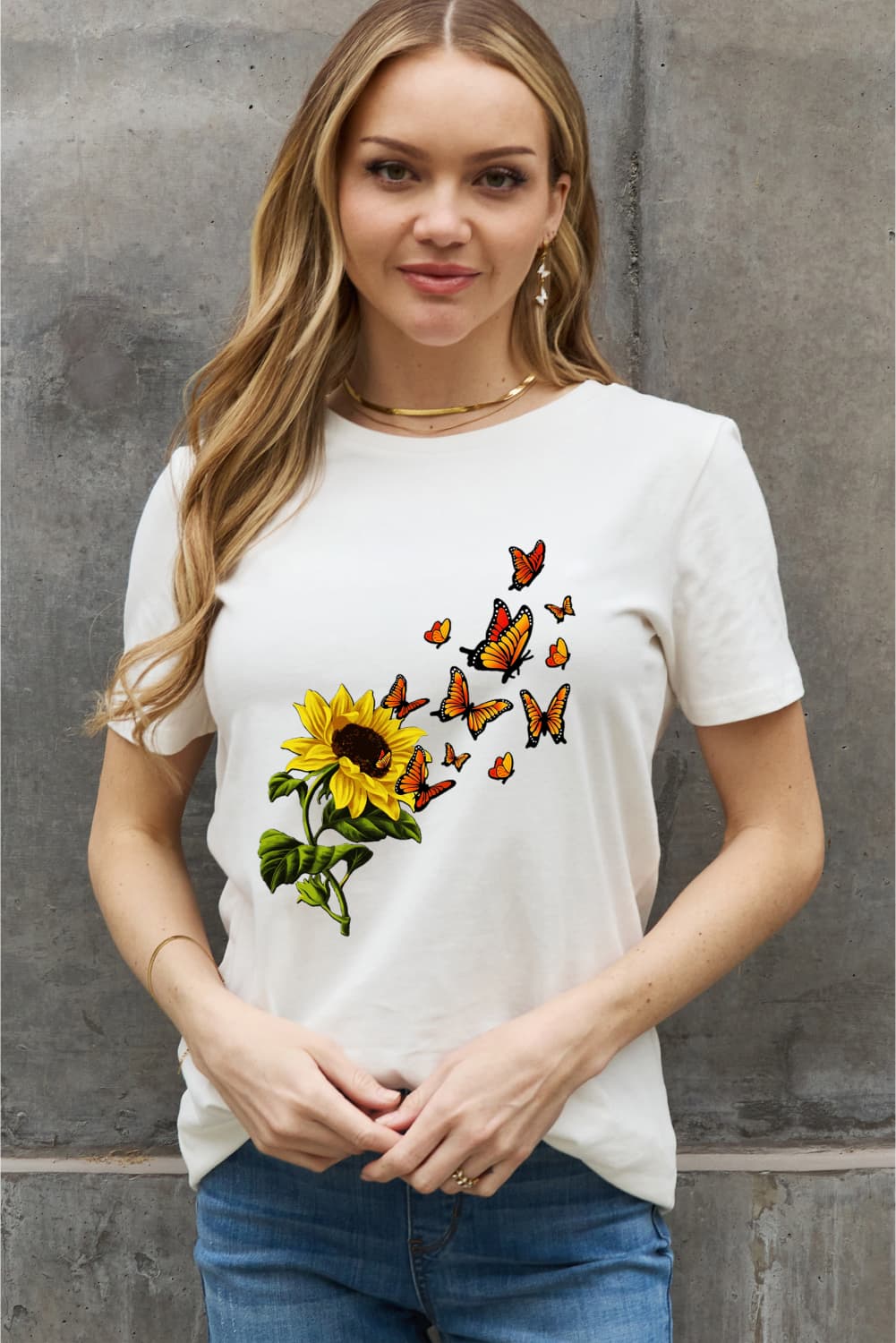 Simply Love Full Size Sunflower Butterfly Graphic Cotton Tee