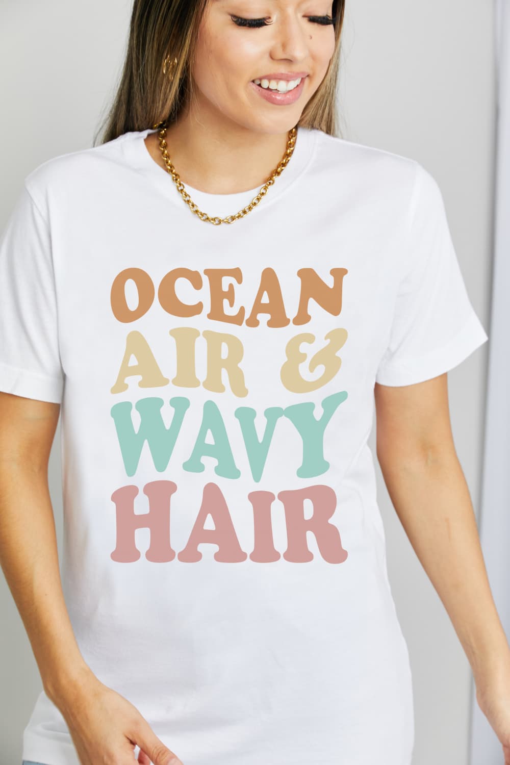 Simply Love OCEAN AIR & WAVY HAIR Graphic Cotton T-Shirt