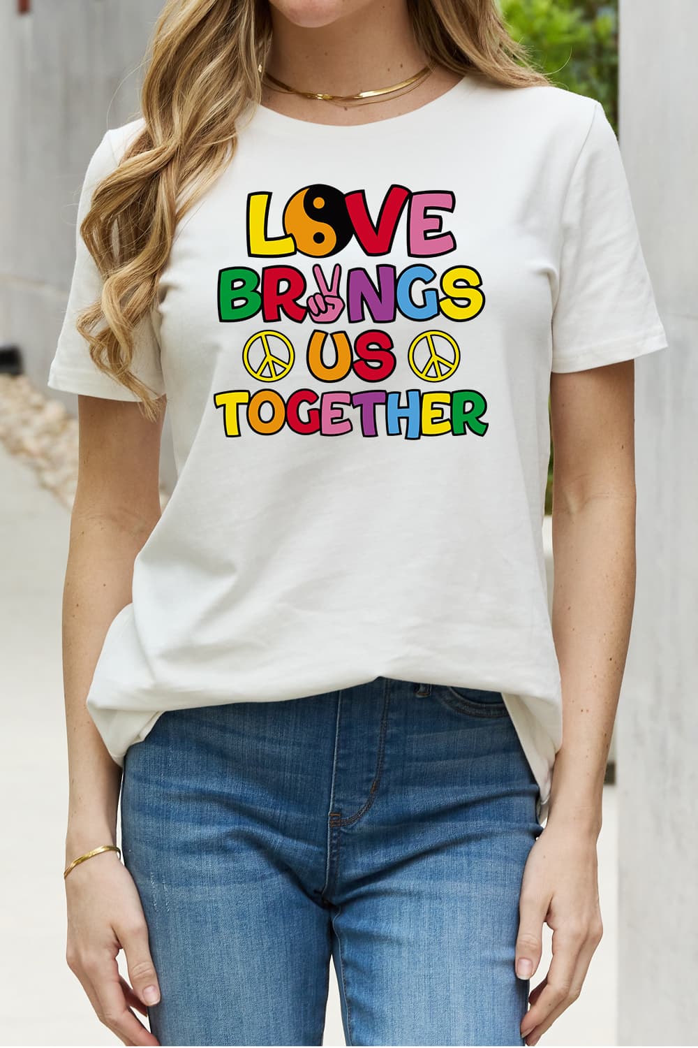 Simply Love Full Size LOVE BRINGS US TOGETHER Graphic Cotton Tee