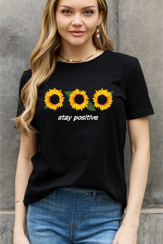 Simply Love Full Size STAY POSITIVE Sunflower Graphic Cotton Tee