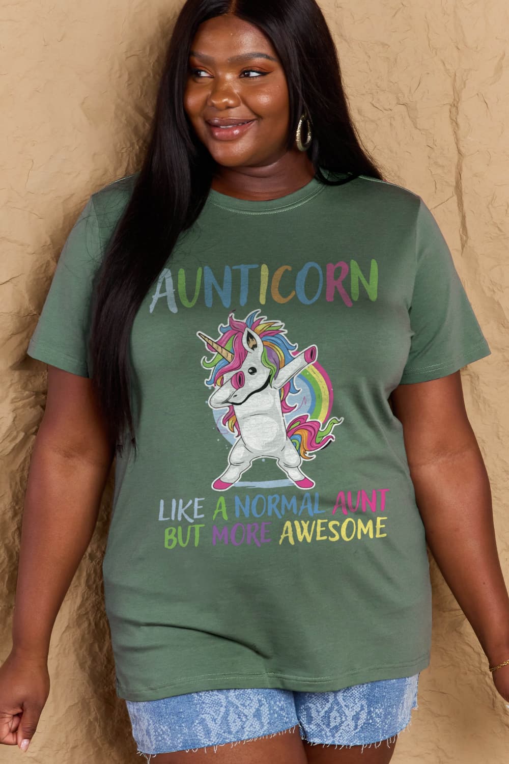 Simply Love Full Size AUNTICORN LIKE A NORMAL AUNT BUT MORE AWESOME Graphic Cotton Tee