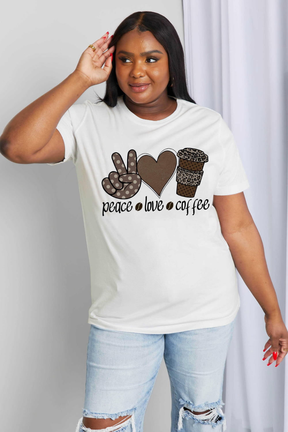 Simply Love Full Size PEACE  LOVE  COFFEE Graphic Cotton Tee