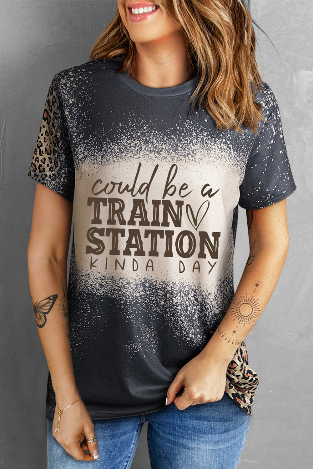 Slogan Graphic Leopard Tee Shirt