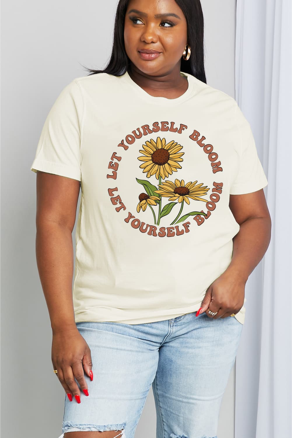 Simply Love Full Size LET YOURSELF BLOOM Graphic Cotton Tee