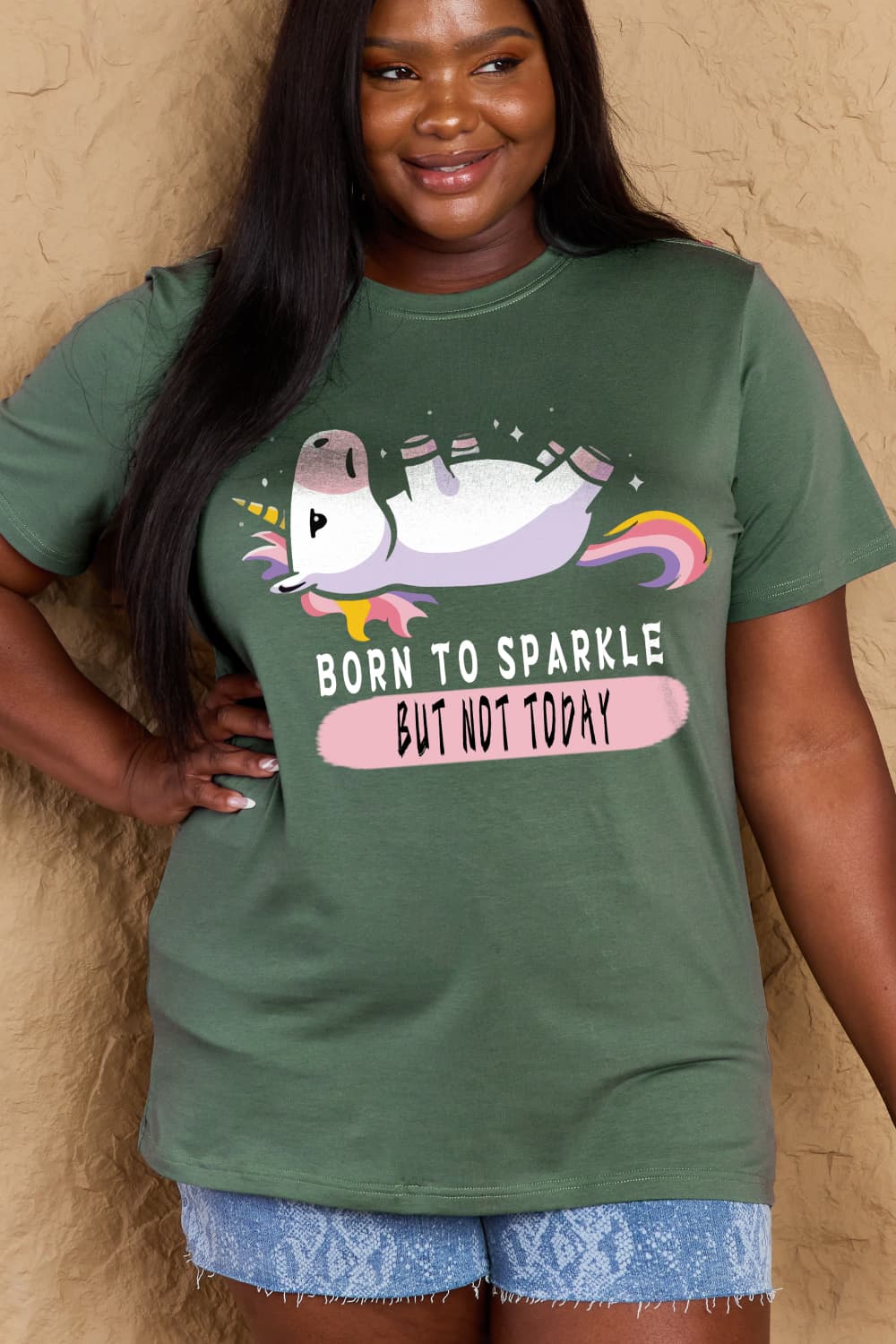 Simply Love Full Size BORN TO SPARKLE BUT NOT TODAY Graphic Cotton Tee