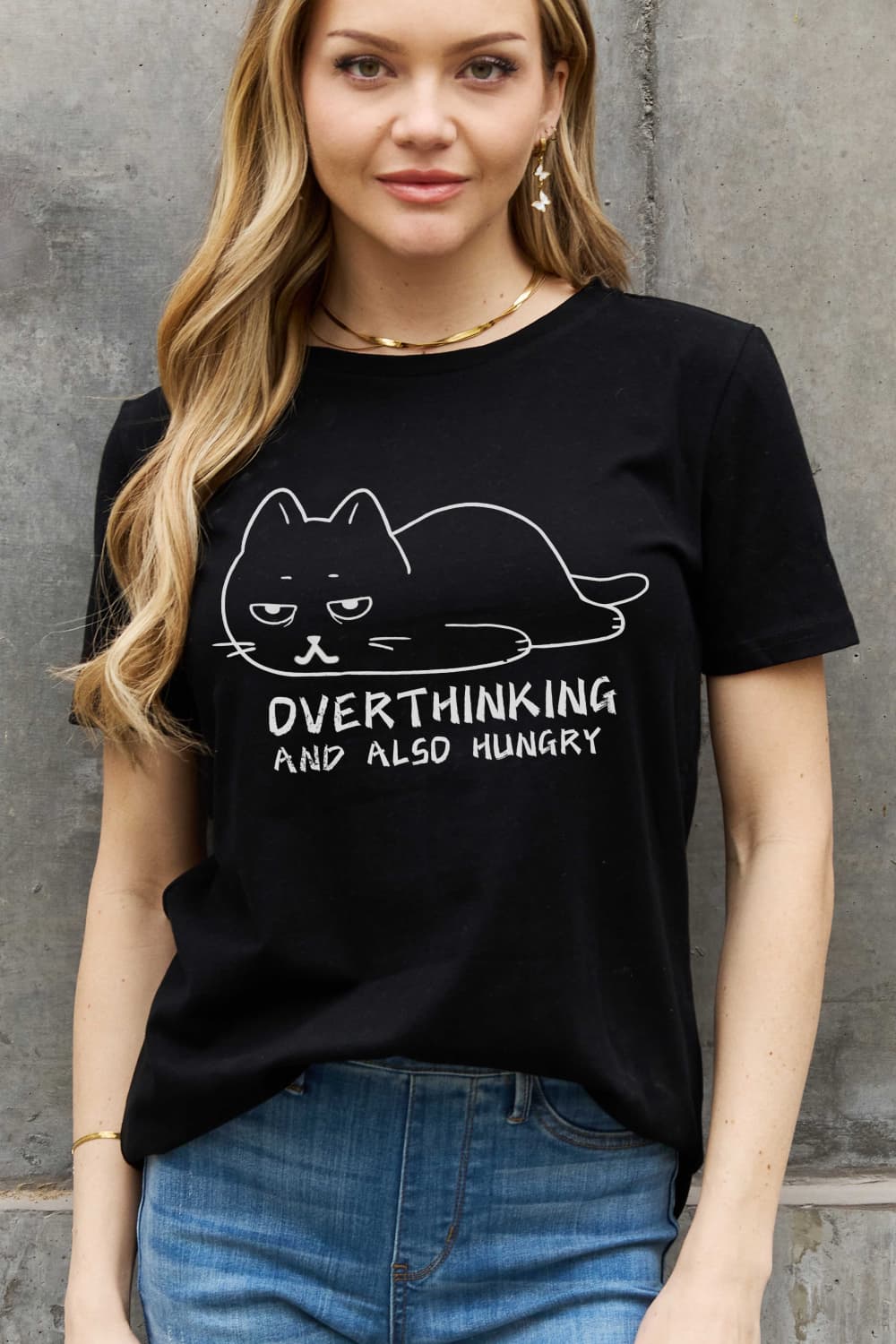 Simply Love Full Size OVERTHINKING AND ALSO HUNGRY Graphic Cotton Tee